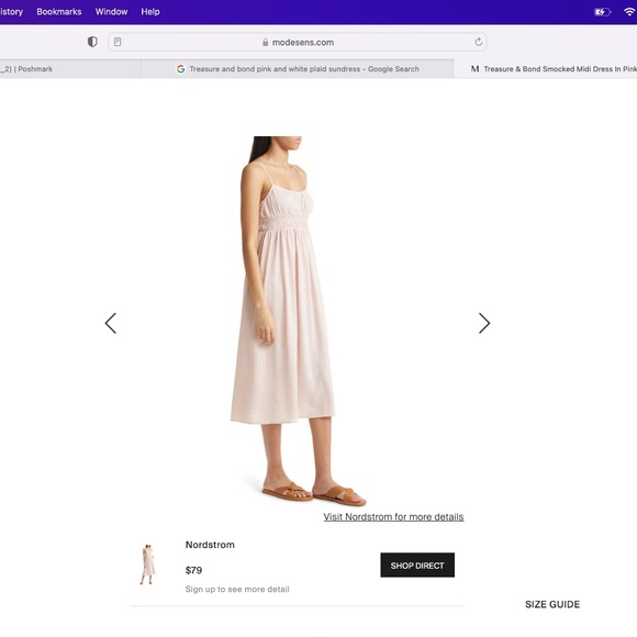 Treasure and Bond: Smocked Midi Dress In Pink Smoke Sarah Check (NWOT) - Picture 12 of 15